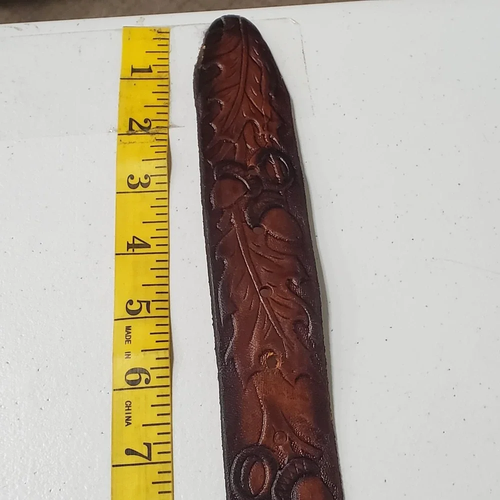 Phoenix‎ Canadian Tooled Leather Brown Leaf Acorn Geese Mens Belt Size 44 Woven